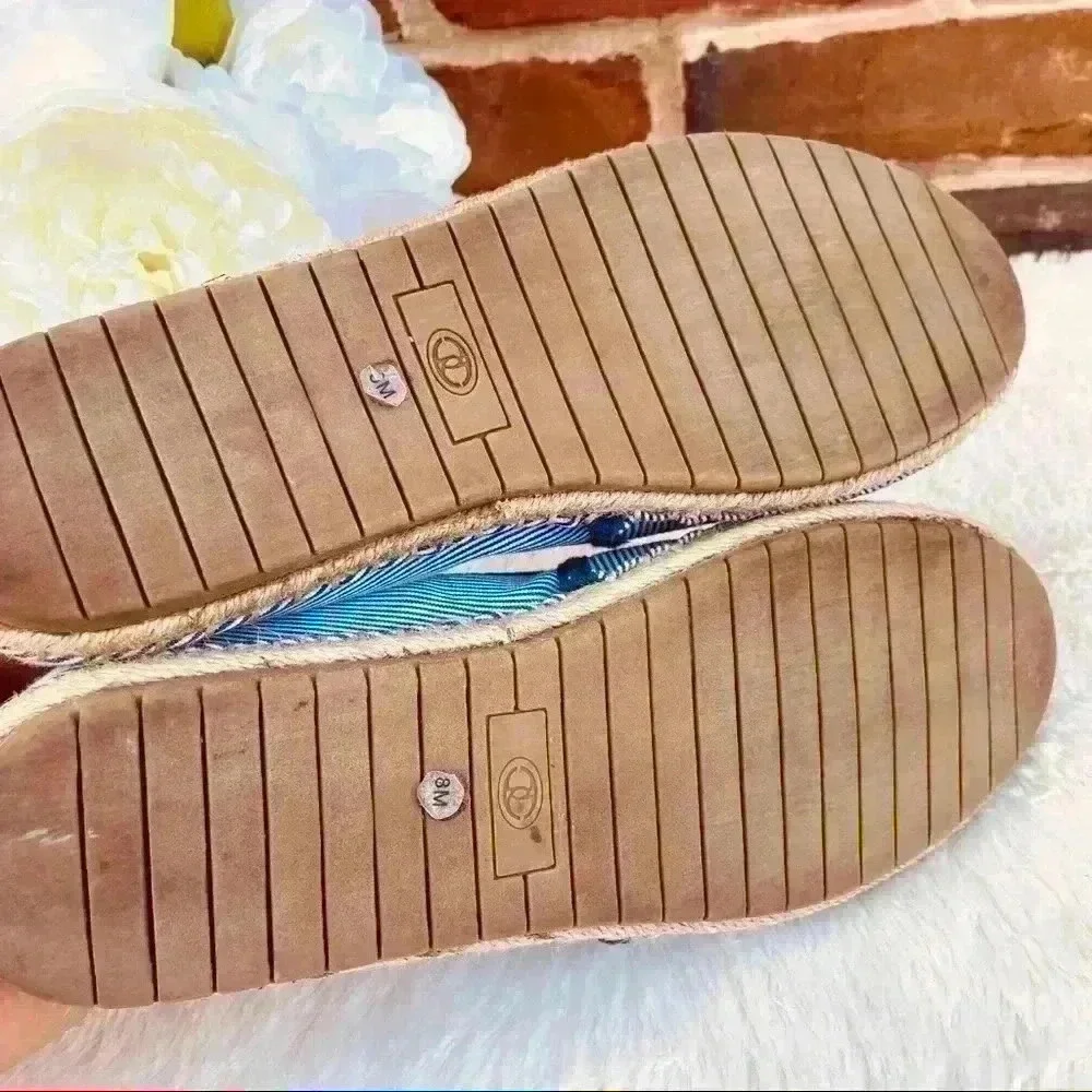 CHARTER CLUB Blue Pin‎ Stripe Rose Embroidered Espadrille Comfort Shoe (8M)